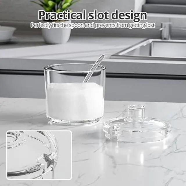 Alt view image 4 of 7 - Sugar Container with Lid and Spoon,Sugar Bowl Acrylic Jar for Coffee Bar Accessories Coffee Canister Kitchen Decor (Small)