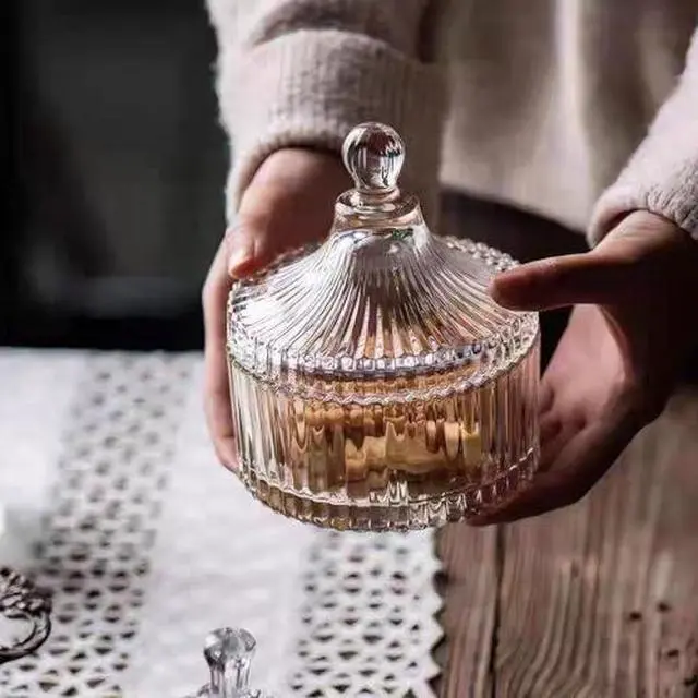 Main image of Glass Candy Dish with Lid, Vintage Candy Jars Buffet Easter Cookie Servers | Coffee Table Bowl for Office Desk, Party, Wedding, Jewelry Box, Bathroom Storage Organizer Decorative Gifts