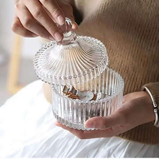 Alt view image 3 of 6 - Glass Candy Dish with Lid, Vintage Candy Jars Buffet Easter Cookie Servers | Coffee Table Bowl for Office Desk, Party, Wedding, Jewelry Box, Bathroom Storage Organizer Decorative Gifts