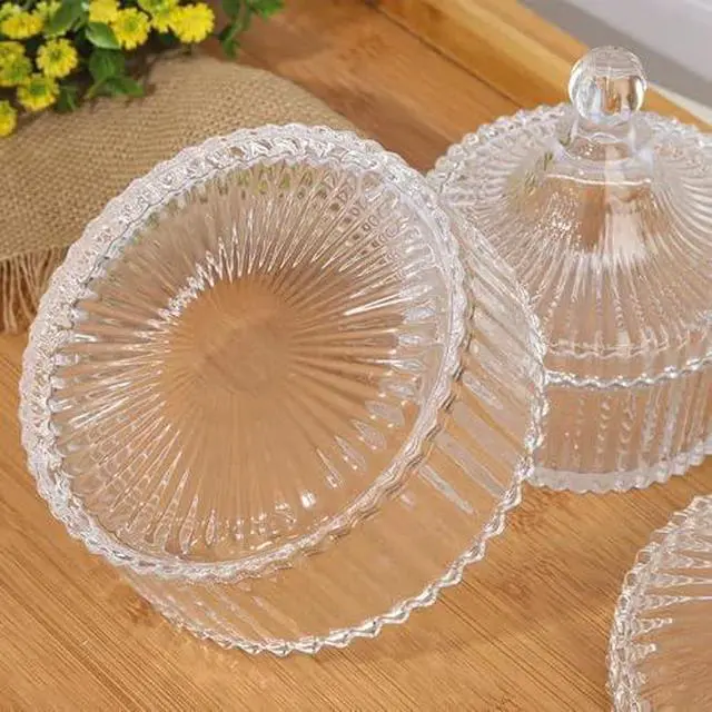 Alt view image 6 of 6 - Glass Candy Dish with Lid, Vintage Candy Jars Buffet Easter Cookie Servers | Coffee Table Bowl for Office Desk, Party, Wedding, Jewelry Box, Bathroom Storage Organizer Decorative Gifts