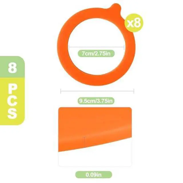 Alt view image 2 of 6 - 8 Pack 3.75 Inch Silicone Jar Gaskets Replacement Rubber Seals for Glass Canisters Universal Airtight Rings Leakproof Food Storage Locking Jars Kitchen Organizer Orange