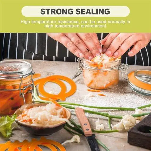 Alt view image 4 of 6 - 8 Pack 3.75 Inch Silicone Jar Gaskets Replacement Rubber Seals for Glass Canisters Universal Airtight Rings Leakproof Food Storage Locking Jars Kitchen Organizer Orange