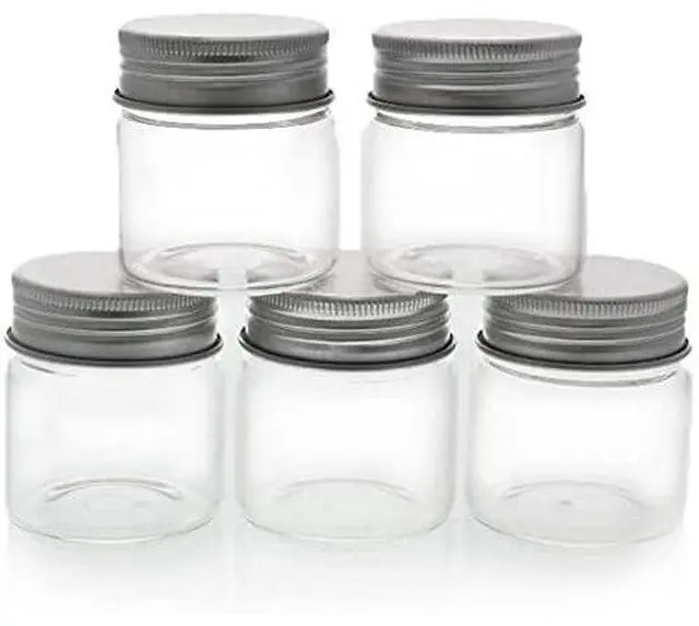 Main image of Mini Glass Spice Jars with Lids - 1.7 oz, Clear Art Deco, 5-Pack - Glass Craft Jars with Lids for Spices, Jams & Crafts