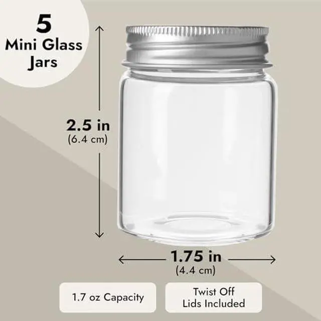 Alt view image 3 of 6 - Mini Glass Spice Jars with Lids - 1.7 oz, Clear Art Deco, 5-Pack - Glass Craft Jars with Lids for Spices, Jams & Crafts