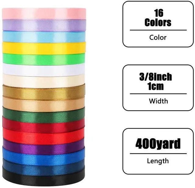 Alt view image 3 of 6 - 400 Yards Ribbon,3/8 Inch Satin Ribbon,16 Colors
