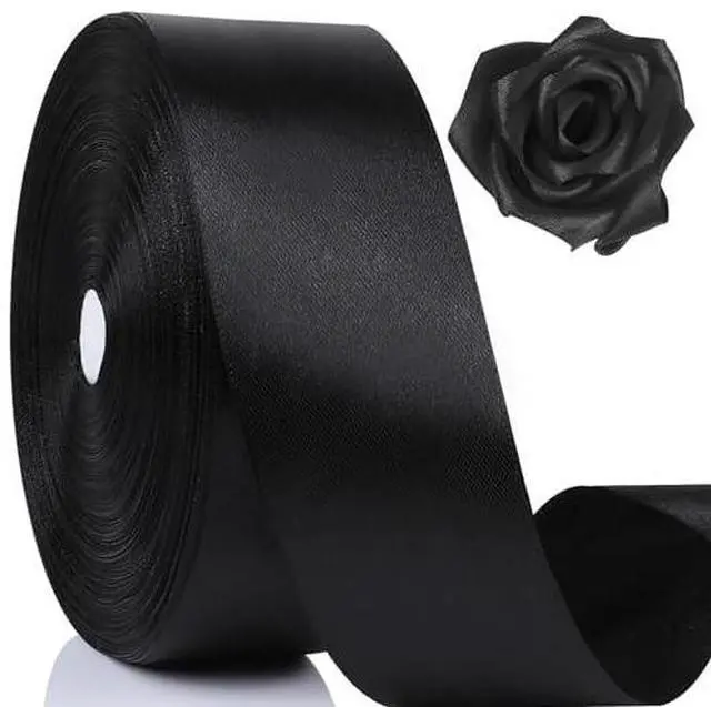 Main image of 100 Yards Ribbon,1-1/2 Inch Black Satin Ribbon,Single Face Satin Ribbons