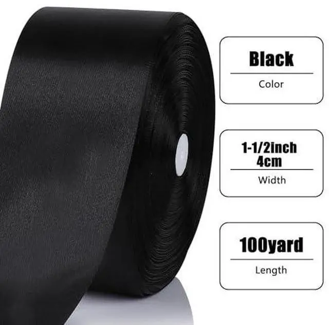 Alt view image 2 of 7 - 100 Yards Ribbon,1-1/2 Inch Black Satin Ribbon,Single Face Satin Ribbons