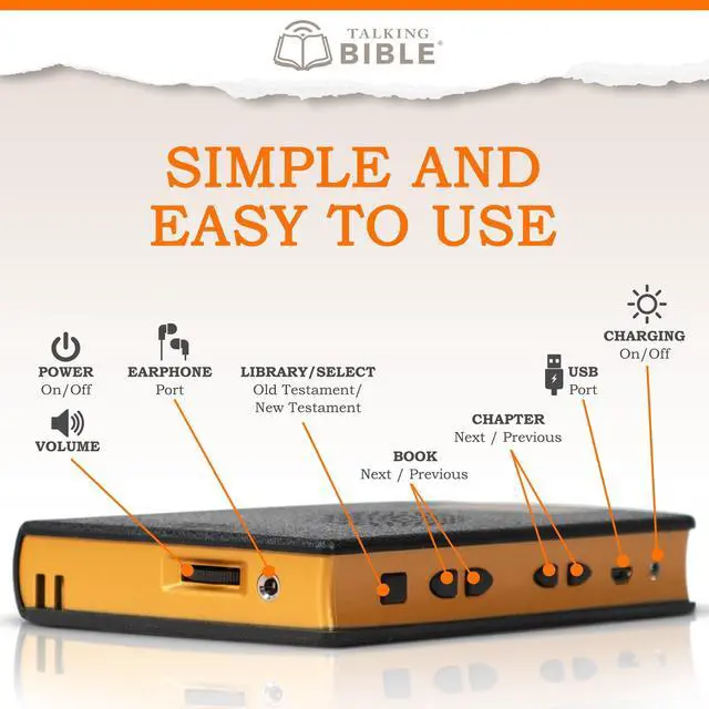 Alt view image 4 of 7 - Electronic Holy Bible Audio Player in English for Seniors, Kids and The Blind, Black (ESV-Rechargeable)