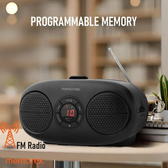 Alt view image 3 of 7 - AM/FM Top Loading CD Player | Portable Stereo with Programmable Memory | Auxiliary Input and LED Display (Black, CD Boombox)