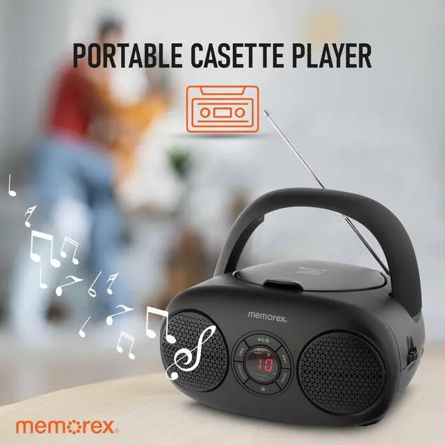 Alt view image 5 of 7 - AM/FM Top Loading CD Player | Portable Stereo with Programmable Memory | Auxiliary Input and LED Display (Black, CD Boombox)