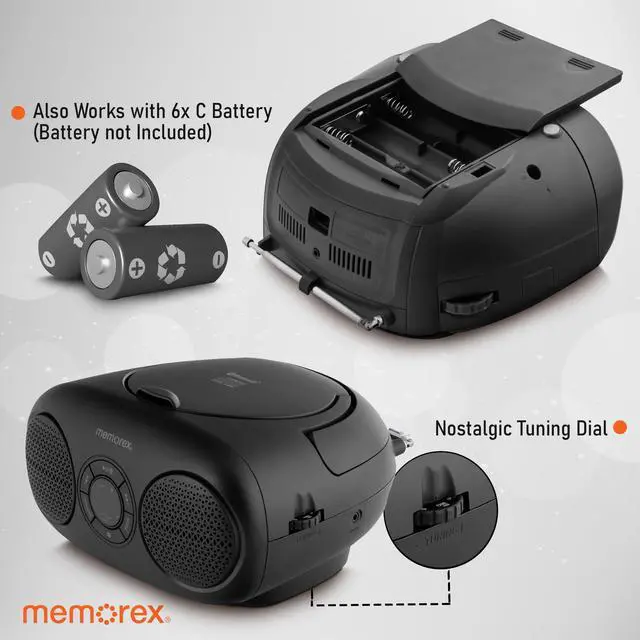 Alt view image 6 of 7 - AM/FM Top Loading CD Player | Portable Stereo with Programmable Memory | Auxiliary Input and LED Display (Black, CD Boombox)