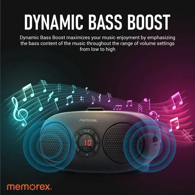 Alt view image 7 of 7 - AM/FM Top Loading CD Player | Portable Stereo with Programmable Memory | Auxiliary Input and LED Display (Black, CD Boombox)