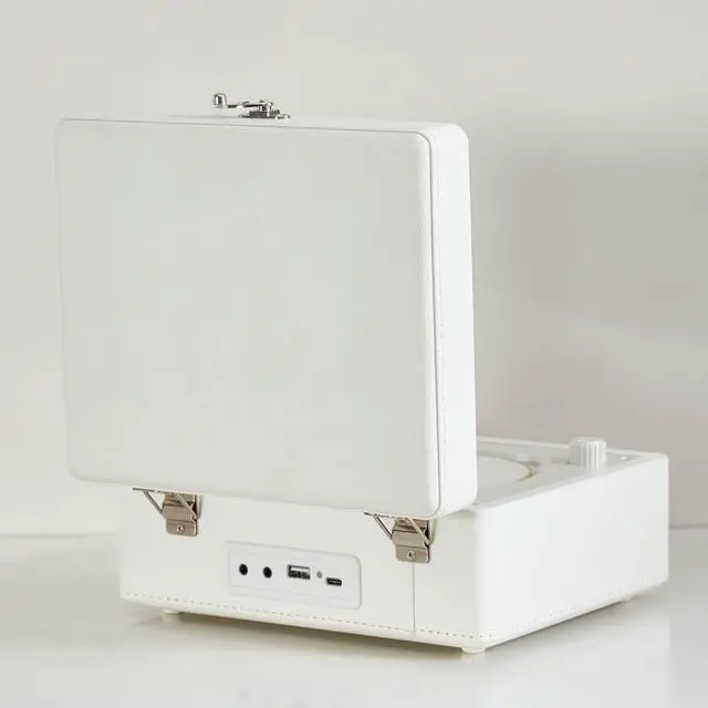 Alt view image 3 of 7 - Ginny Portable Mini Bluetooth CD Player Retro Mint Green Bluetooth Speaker | Plays CDs, Radio, USB & AUX | Compact Portable Stereo with Rechargeable Battery - White