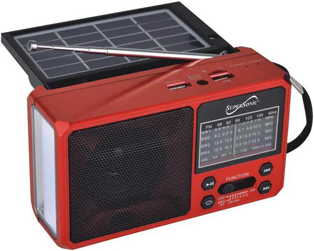 Main image of SC-1180BT SolarWave Solar Emergency Radio w/Bluetooth 6.0, AM/FM/SW1-4, Solar+USB-C Rechargeable Battery, LED Flashlight, Micro SD/USB, 360° Antenna, Portable Speaker (Red)