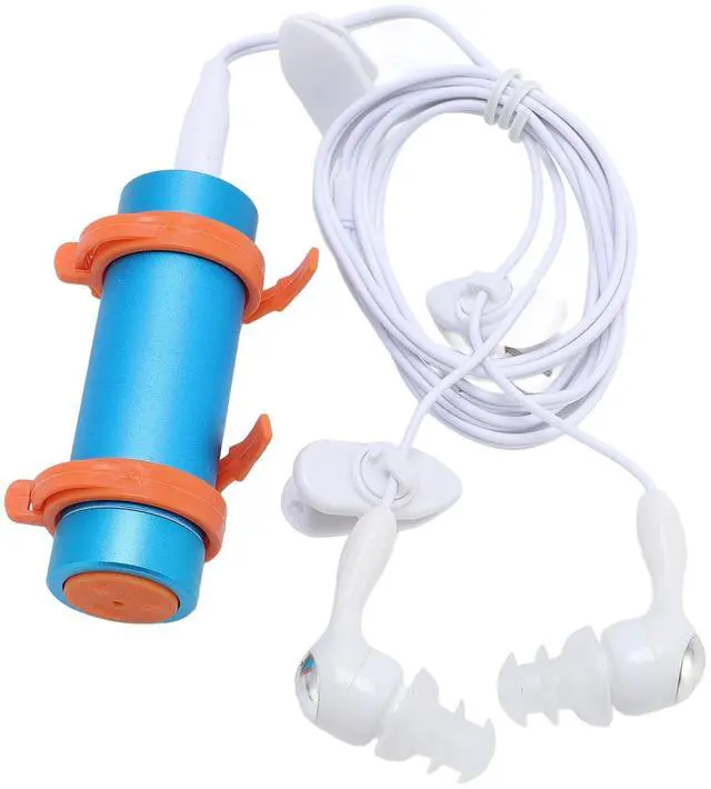 Main image of Water Proof MP3 Player 8GB for Swimming, Diving, and Surfing - IPX8 Submersible Music Player with HiFi Sound, Includes Clip On Mount and Noise Isolating Earphones (Blue)