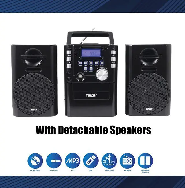 Alt view image 7 of 7 - Electronics NPB-431 Portable MP3/CD Player with PLL FM Radio, USB Input, Remote Control, and Detachable Speakers, Black