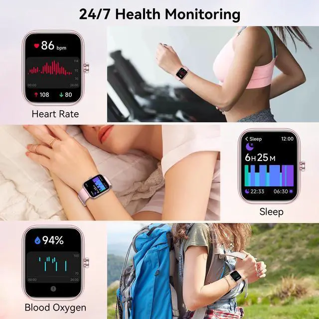 Alt view image 3 of 7 - Smart Watch with Alexa Built-in, 1.83" HD Touchscreen, Bluetooth 5.3 Calls/Notifications, Fitness Watch with Heart Rate/Sleep Monitor, 120+ Sports Modes, IP68 Waterproof Smartwatch (Pink)