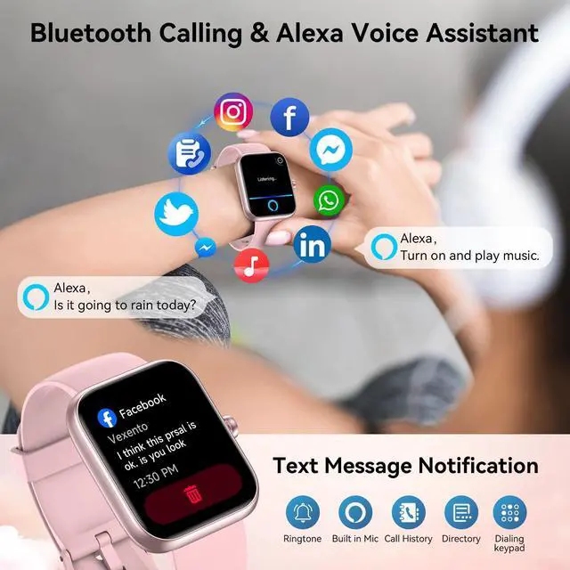 Alt view image 2 of 7 - Smart Watch with Alexa Built-in, 1.83" HD Touchscreen, Bluetooth 5.3 Calls/Notifications, Fitness Watch with Heart Rate/Sleep Monitor, 120+ Sports Modes, IP68 Waterproof Smartwatch (Pink)