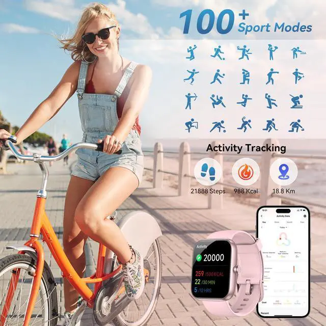 Alt view image 4 of 7 - Smart Watch with Alexa Built-in, 1.83" HD Touchscreen, Bluetooth 5.3 Calls/Notifications, Fitness Watch with Heart Rate/Sleep Monitor, 120+ Sports Modes, IP68 Waterproof Smartwatch (Pink)