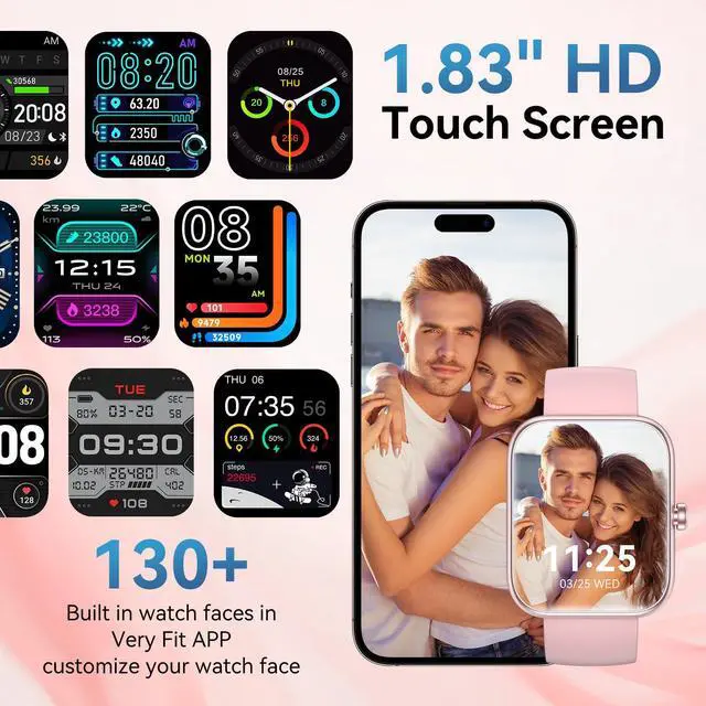 Alt view image 5 of 7 - Smart Watch with Alexa Built-in, 1.83" HD Touchscreen, Bluetooth 5.3 Calls/Notifications, Fitness Watch with Heart Rate/Sleep Monitor, 120+ Sports Modes, IP68 Waterproof Smartwatch (Pink)