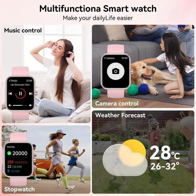 Alt view image 6 of 7 - Smart Watch with Alexa Built-in, 1.83" HD Touchscreen, Bluetooth 5.3 Calls/Notifications, Fitness Watch with Heart Rate/Sleep Monitor, 120+ Sports Modes, IP68 Waterproof Smartwatch (Pink)