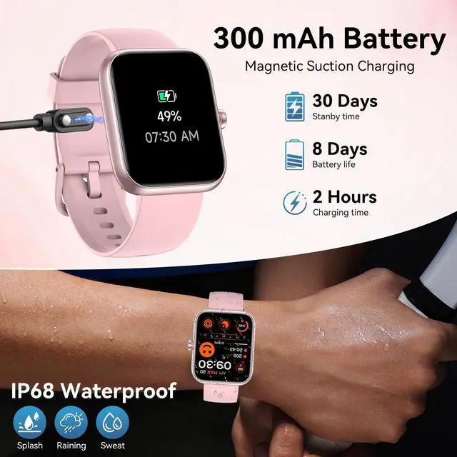 Alt view image 7 of 7 - Smart Watch with Alexa Built-in, 1.83" HD Touchscreen, Bluetooth 5.3 Calls/Notifications, Fitness Watch with Heart Rate/Sleep Monitor, 120+ Sports Modes, IP68 Waterproof Smartwatch (Pink)