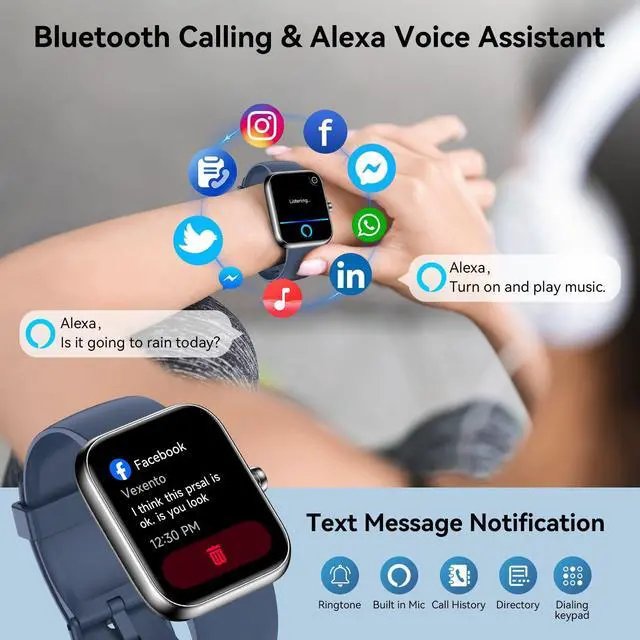 Alt view image 2 of 7 - Smart Watch with Alexa Built-in, 1.83" HD Touchscreen, Bluetooth 5.3 Calls/Notifications, Fitness Watch with Heart Rate/Sleep Monitor, 120+ Sports Modes, IP68 Waterproof Smartwatch (Blue)