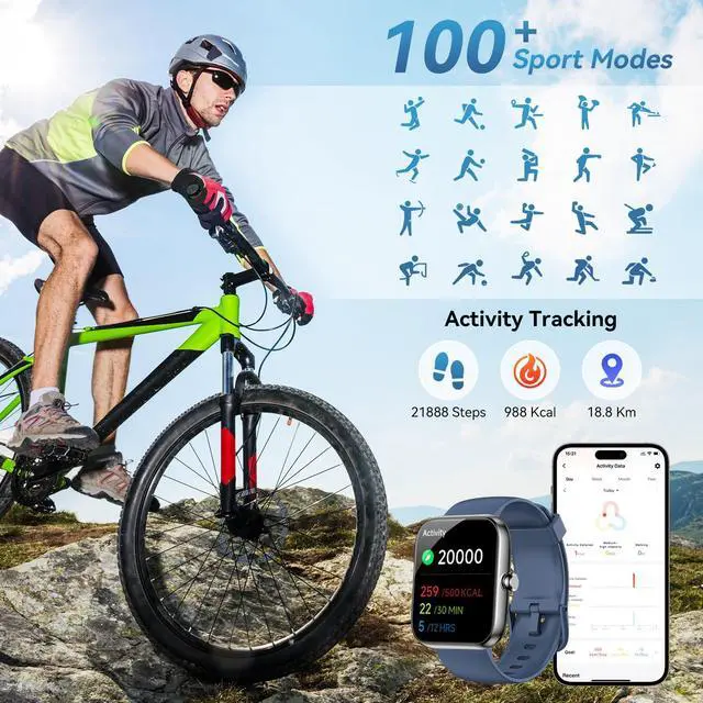 Alt view image 4 of 7 - Smart Watch with Alexa Built-in, 1.83" HD Touchscreen, Bluetooth 5.3 Calls/Notifications, Fitness Watch with Heart Rate/Sleep Monitor, 120+ Sports Modes, IP68 Waterproof Smartwatch (Blue)