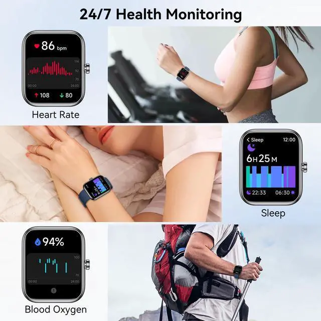 Alt view image 3 of 7 - Smart Watch with Alexa Built-in, 1.83" HD Touchscreen, Bluetooth 5.3 Calls/Notifications, Fitness Watch with Heart Rate/Sleep Monitor, 120+ Sports Modes, IP68 Waterproof Smartwatch (Blue)