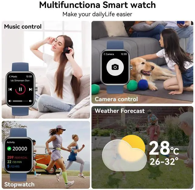 Alt view image 6 of 7 - Smart Watch with Alexa Built-in, 1.83" HD Touchscreen, Bluetooth 5.3 Calls/Notifications, Fitness Watch with Heart Rate/Sleep Monitor, 120+ Sports Modes, IP68 Waterproof Smartwatch (Blue)