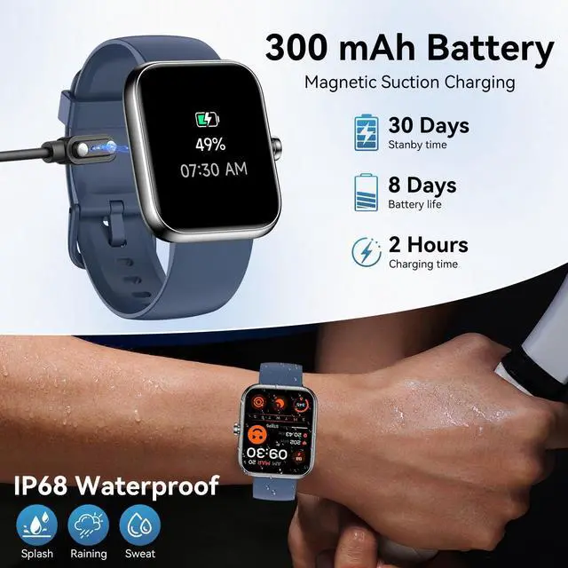 Alt view image 7 of 7 - Smart Watch with Alexa Built-in, 1.83" HD Touchscreen, Bluetooth 5.3 Calls/Notifications, Fitness Watch with Heart Rate/Sleep Monitor, 120+ Sports Modes, IP68 Waterproof Smartwatch (Blue)