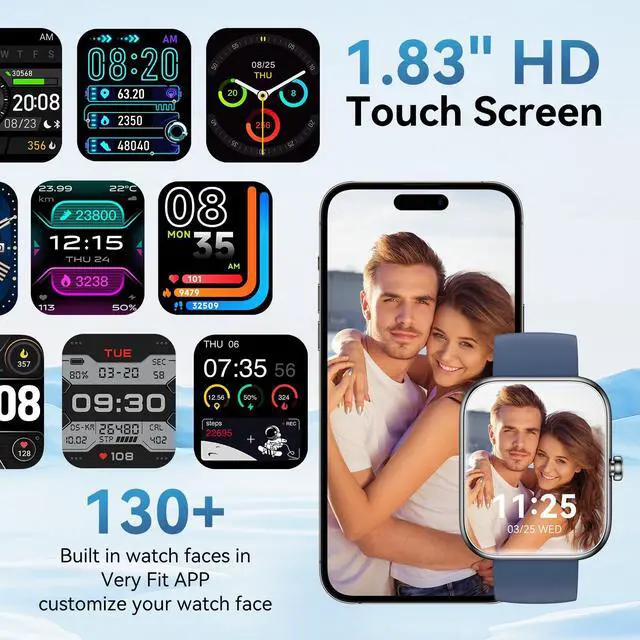 Alt view image 5 of 7 - Smart Watch with Alexa Built-in, 1.83" HD Touchscreen, Bluetooth 5.3 Calls/Notifications, Fitness Watch with Heart Rate/Sleep Monitor, 120+ Sports Modes, IP68 Waterproof Smartwatch (Blue)