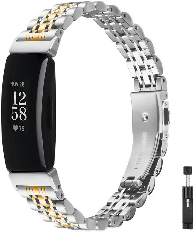 Main image of Metal Band Fit for Fitbit Inspire 3 for WomenStainless Steel Replacement Straps Wristband With Adjustment link remove tool Compatible with Fitbit Inspire 3 Fitness Tracker