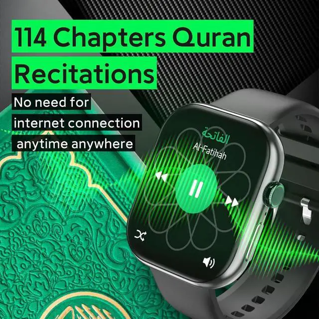 Alt view image 3 of 7 - Islamic Quran Watch for Muslim Men, 2.02" KDN Certification Azan Watch with 114 Full Quran Recitation, Prayer Times Reminders, Daily Azkar, Hijri Calendar, Bluetooth Call