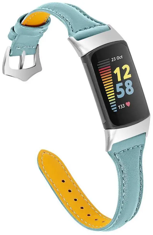 Main image of Leather Strap Compatible with Fitbit Charge 6/Charge 5 Strap, Women Men Genuine Leather Sport Band Replacement Watch Wristband Bracelet for Charge 6 Fitness Tracker
