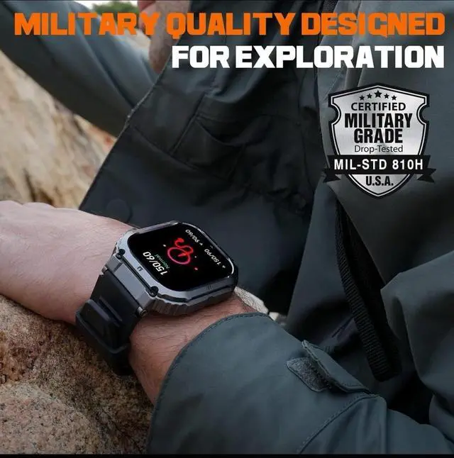 Alt view image 4 of 7 - Smart Watch for Motorola Moto G Power 5G (2024) Military Smart Watch for Men (Answer/Make Call), 1.85in HD Tactical Sports Rugged Smartwatch, Fitness Tracker Watch for Android/iOS Phones - Black