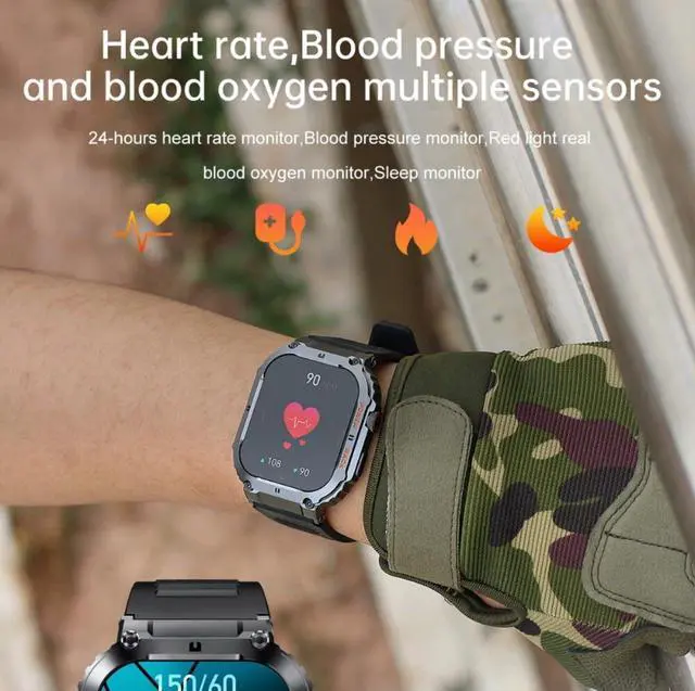 Alt view image 5 of 7 - Smart Watch for Motorola Moto G Power 5G (2024) Military Smart Watch for Men (Answer/Make Call), 1.85in HD Tactical Sports Rugged Smartwatch, Fitness Tracker Watch for Android/iOS Phones - Black
