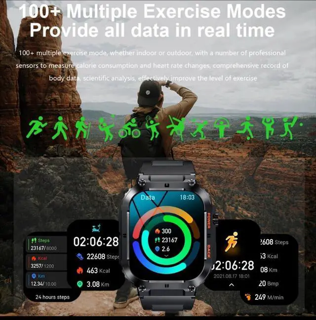 Alt view image 6 of 7 - Smart Watch for Motorola Moto G Power 5G (2024) Military Smart Watch for Men (Answer/Make Call), 1.85in HD Tactical Sports Rugged Smartwatch, Fitness Tracker Watch for Android/iOS Phones - Black