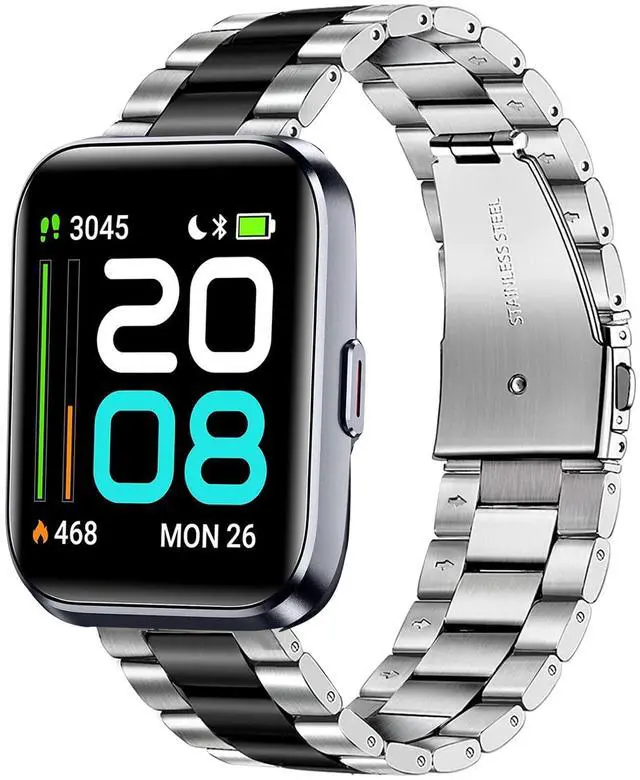 Main image of Quick Release Stainless Steel Metal Replacement Straps - Compatible with Quican, aeac, WMK, Fitpolo ID208 Plus 1.8 Inches Smart Watch Bands