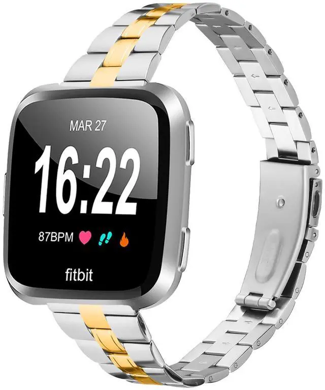 Main image of Metal Bands Compatible with Fitbit Versa 2 Bands, Adjustable Stainless Steel Metal Casual Sport Strap for Fitbit Versa/Versa Lite/Versa SE Bands Women Men