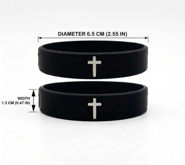 Alt view image 2 of 3 - Pulex Christian Silicone Cross Embossed Wristbands, Black and White, Rubber Bracelets for Sports & Daily Wear, 4 Pack