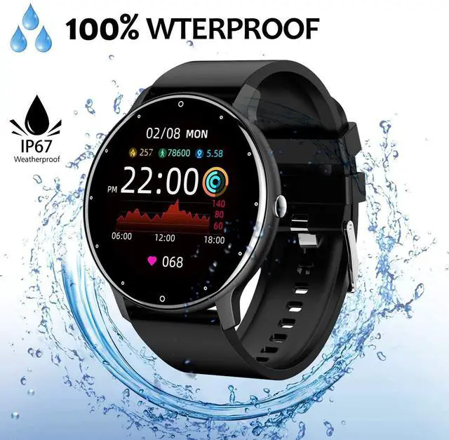 Alt view image 2 of 7 - Smart Watch for Motorola Edge (2022) - Fitness Tracker Watches for Men Women, IP67 Waterproof HD Touch Screen Smartwatch for Android/iOS Phones, 24 Sports, Activity Tracker - Black
