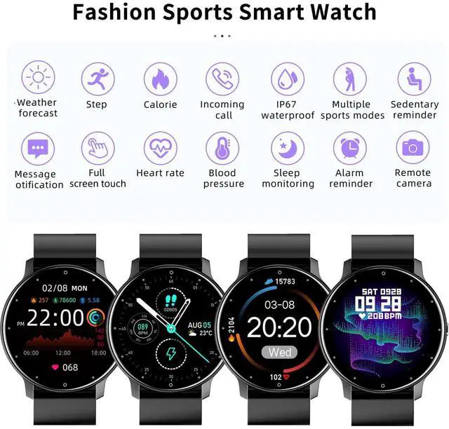 Alt view image 3 of 7 - Smart Watch for Motorola Edge (2022) - Fitness Tracker Watches for Men Women, IP67 Waterproof HD Touch Screen Smartwatch for Android/iOS Phones, 24 Sports, Activity Tracker - Black