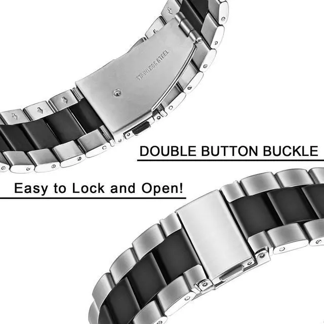 Alt view image 2 of 5 - Compatible for Garmin Forerunner 255 Band, Quick Release Stainless Steel Metal Replacement Straps Compatible with Garmin 255 46mm / 255S 41mm Smartwatch (Silver-Black, 46mm Case Forerunner 255)