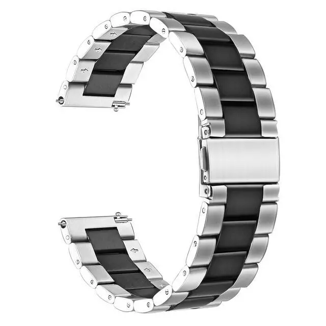 Alt view image 3 of 5 - Compatible for Garmin Forerunner 255 Band, Quick Release Stainless Steel Metal Replacement Straps Compatible with Garmin 255 46mm / 255S 41mm Smartwatch (Silver-Black, 46mm Case Forerunner 255)