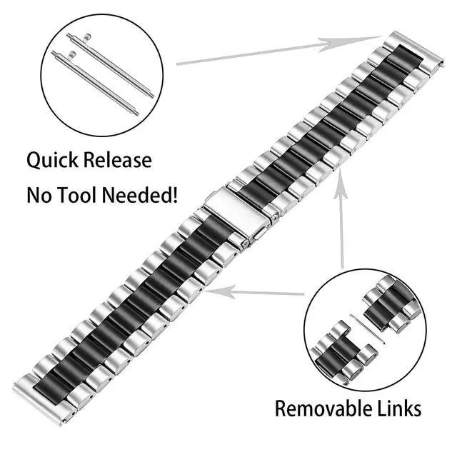 Alt view image 4 of 5 - Compatible for Garmin Forerunner 255 Band, Quick Release Stainless Steel Metal Replacement Straps Compatible with Garmin 255 46mm / 255S 41mm Smartwatch (Silver-Black, 46mm Case Forerunner 255)