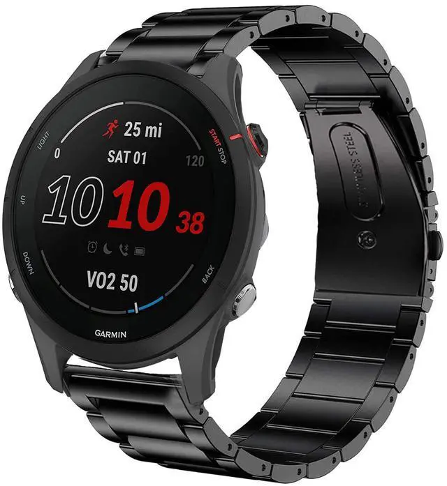 Main image of Compatible for Garmin Forerunner 255 Band, Quick Release Stainless Steel Metal Replacement Straps Compatible with Garmin 255 46mm / 255S 41mm Smartwatch (Black, 41mm Case Forerunner 255S)