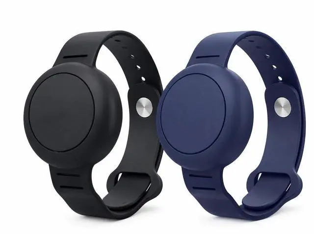 Main image of Silicone Bracelet Holder 2-Pack for GPS Trackers (Trackers NOT Included) Adjustable Water Resistant Wristband Compatible with 1-inch Round Trackers Slim Fit Snap Button Black & Navy Blue