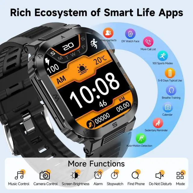 Alt view image 3 of 7 - Mens Smart Watch 2.01" HD Display, Bluetooth Calling Smartwatch, Fitness Tracker with Heart Rate & Sleep Monitor, 400mAh Battery Up to 10 Days, IP68 Waterproof Sports Watch, Black