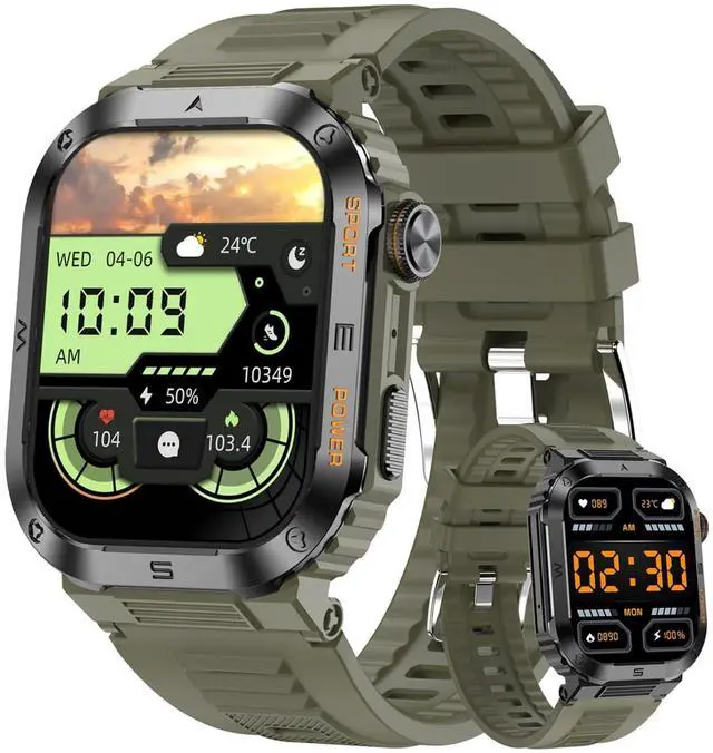 Main image of Mens Smart Watch 2.01" HD Display, Bluetooth Calling Smartwatch, Fitness Tracker with Heart Rate & Sleep Monitor, 400mAh Battery Up to 10 Days, IP68 Waterproof Sports Watch, Green